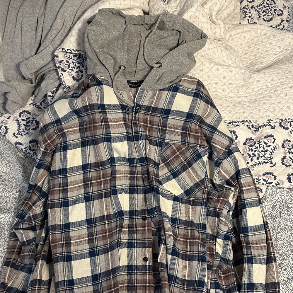 Plaid Button-Up Shirt with Hood